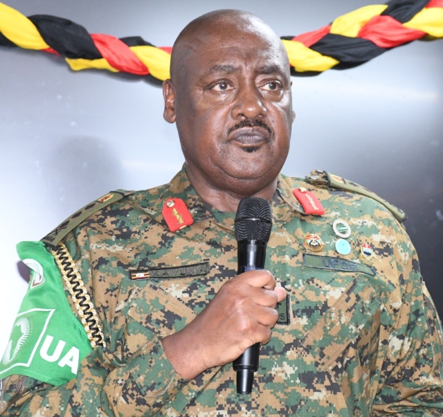 Lt Gen Sam Kavuma giving a speech to the medalists and guests during the medal ceremony at UNGUCity